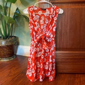 Red white floral tie front mini dress sleeveless
